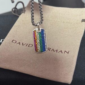 David Yurman  Rainbow 27mm wi 22” chain Multicolor Gemstone Dog Tag Necklace NEW